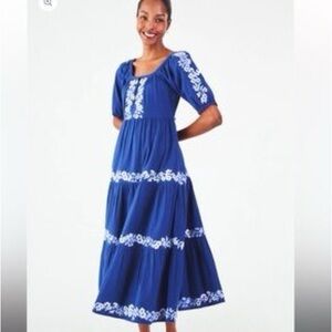Roller Rabbit Honeysuckle Embroidery Zara Dress Blue Embroidered